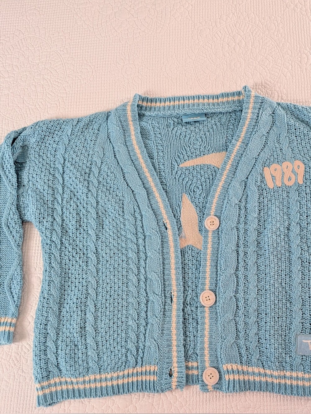 Taylor Swift 1989 Cardigan Light Blue Cable Knit Seagull Embroidered Med/Large
